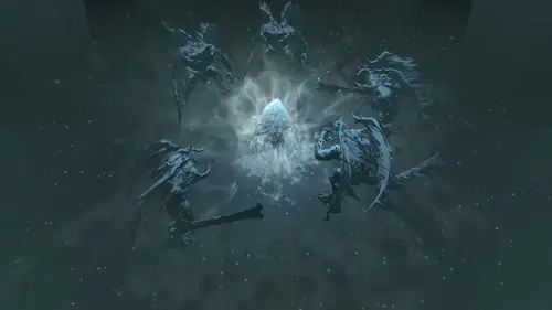 A player using an ice spell against several demons in Diablo 4