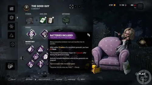 The Goody Guy's Batteries Included Perk. Modelled by Tiffany Valentine in DbD