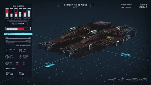 The Crimson Fleet Wight ship in Starfield