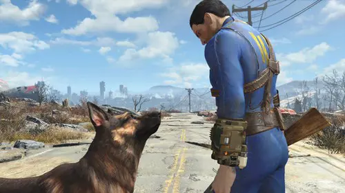 protagonist and Dogmeat in Fallout 4