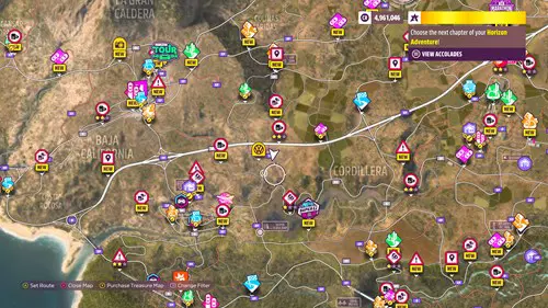 Forza Horizon 5 solar panel location shown on a map.