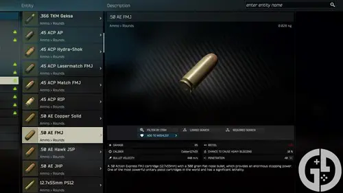 Image of the .50 AE FMJ ammo in Escape from Tarkov