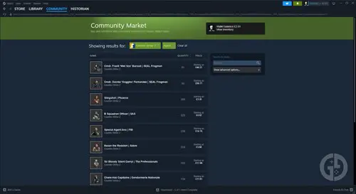 the Steam community market showing CS2 agent skins