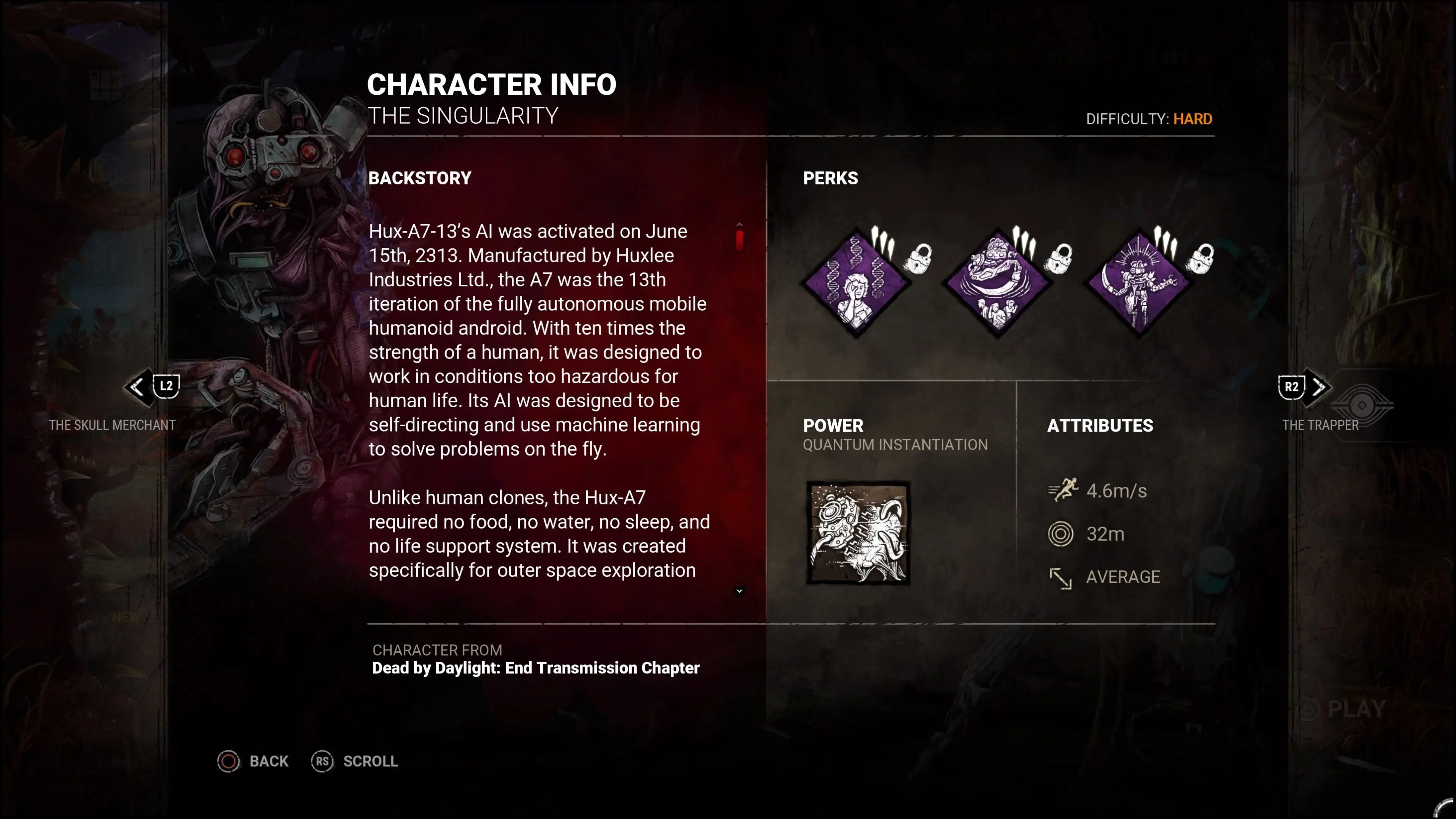 In-game image of The Singularity's perks in Dead By Daylight