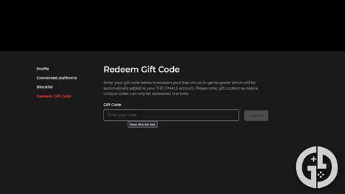 The website where you can redeem codes for THE FINALS