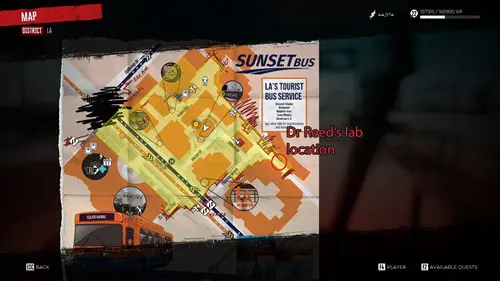 an image of the Dead Island 2 map showing Dr. Reed's lab location