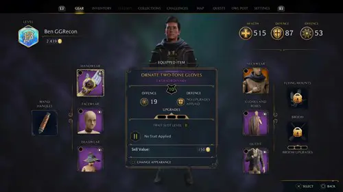 hogwarts legacy review gear menu