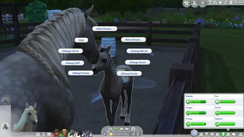 Screenshot of the interactions Sims 4 horses can have with the Playable Pets mod