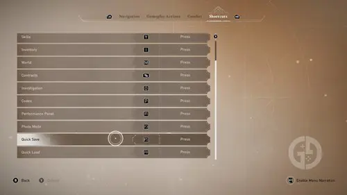 the quick save and quick load buttons in Assassin's Creed Mirage