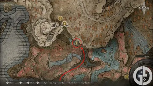 Map showing the Cerulean Coast cave in Elden Ring Shadow of the Erdtree