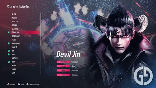 The character episodes menu in Tekken 8