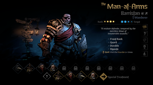 Man at Arms character screen in Darkest Dungeon 2