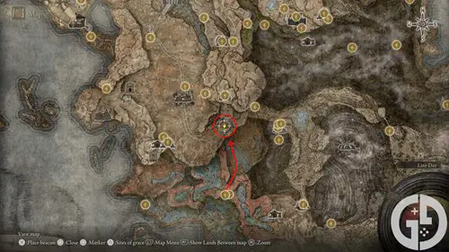 Map showing the Viridian Hidden Tear location in Elden Ring Shadow of the Erdtree