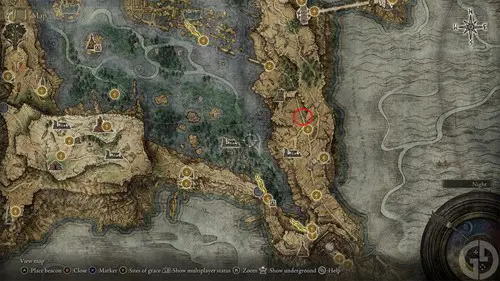 Map location for the Liurnia rune farm in Elden Ring