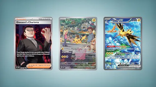 Giovanni's Charisma, Pikachu and Zapdos ex from Scarlet & Violet 151.