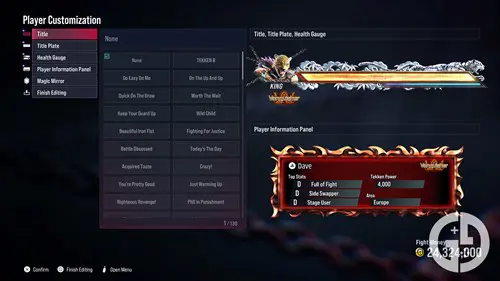 The player customisation menu in Tekken 8