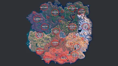 a map of the Avengers and Dr. Doom Chests in Fortnite