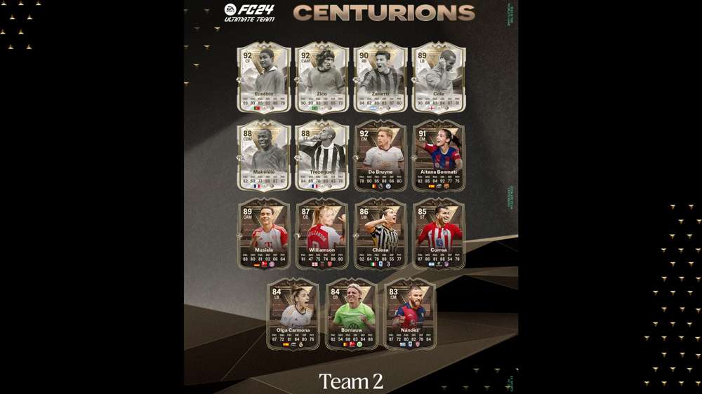 All EA FC 24 Centurions Team 2 players including, De Bruyne, Zico & Eusebio