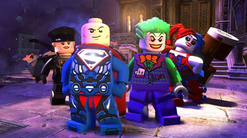 Four characters from LEGO DC Super Villains in a row