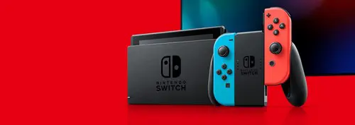 The original Nintendo Switch console with blue and red Joy-Con controllers.