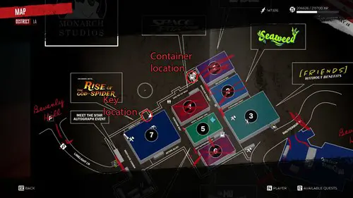 an image of the Dead Island 2 map showing the Space Fox 2250 Prop key location