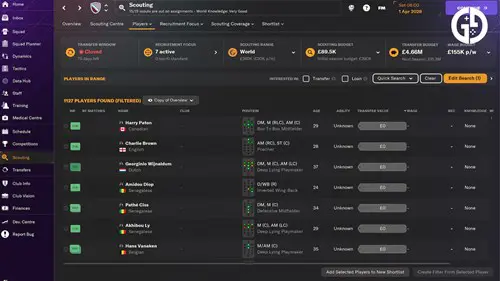 FM24 Free Agent search screen