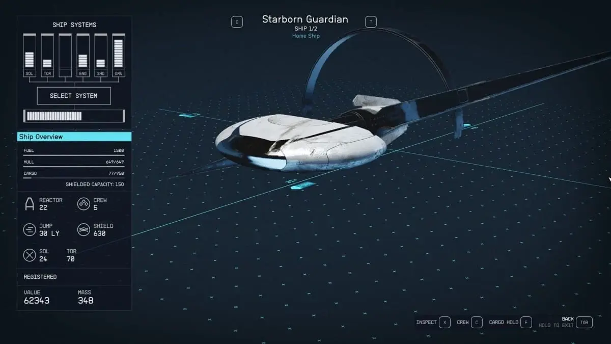 the Starborn Guardian, one of the best ships in Starfield