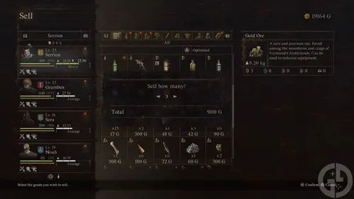 The selling menu in Dragon's Dogma 2