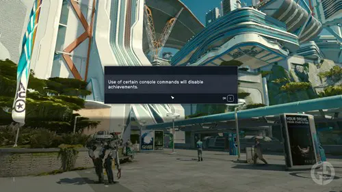 Image of the disable achievements warning for console commands in Starfield
